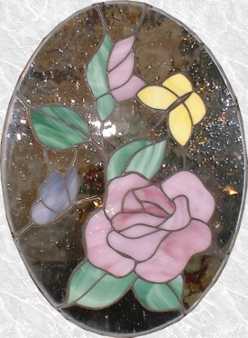 Stained Glass Rose w/ Butterflies Panel